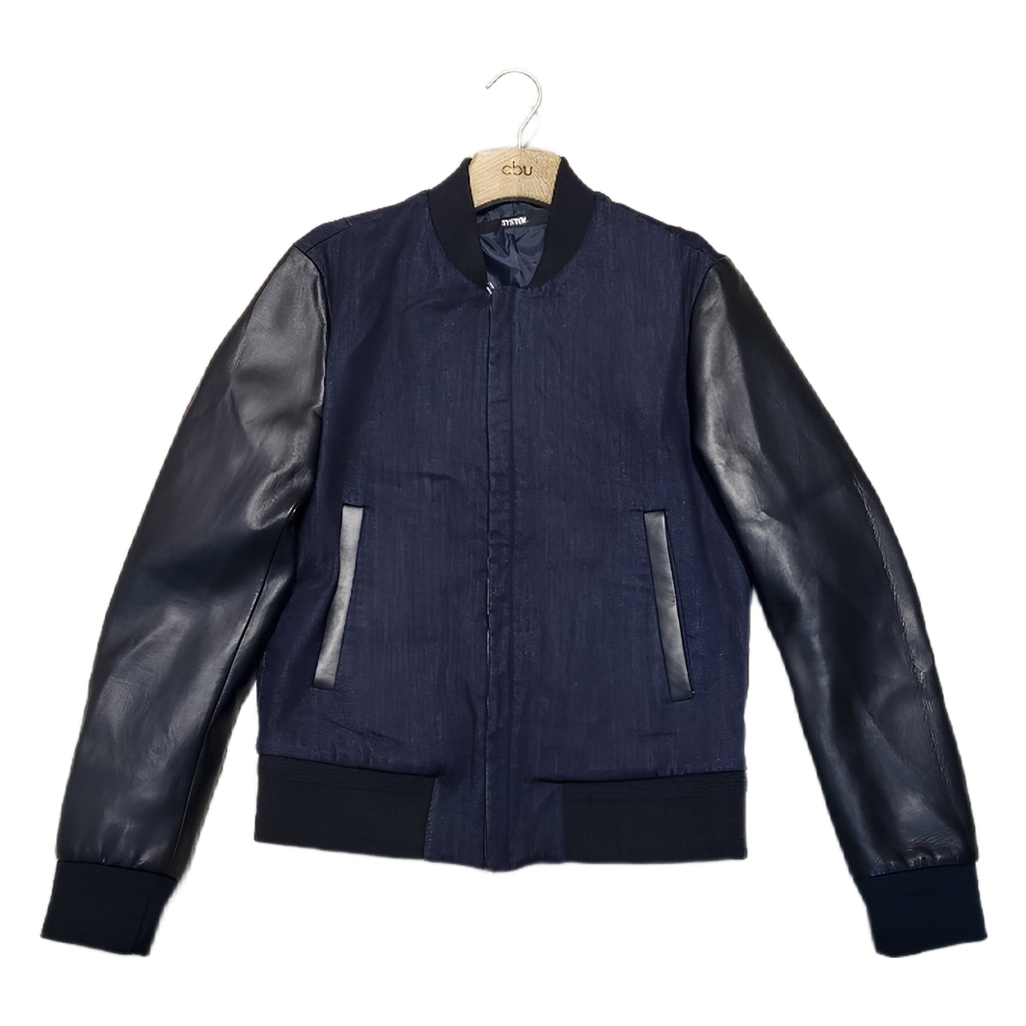 System denim with artifical leather bomber jacket